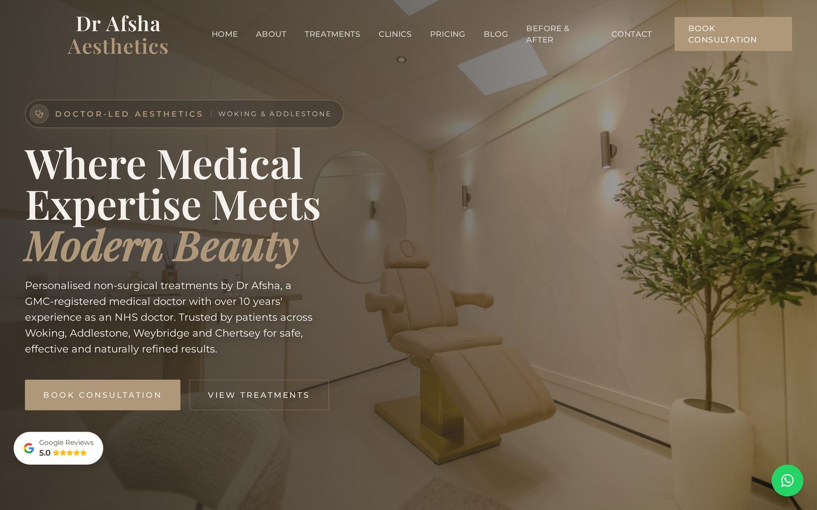 Dr Afsha Aesthetics — doctor-led aesthetics clinic website built by FlowLocal AI
